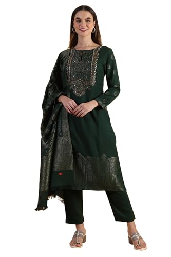 Kurta vert W for Woman ensemble pantalon droit et dupatta sequins
