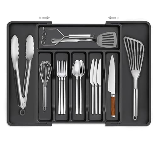 Reviews de Cajón-lavavajillas más recomendados. 49 Organizador de Cubiertos Extensible 8 Compartimentos, Organizador de Cajón de Cocina Ajustable con Divisores, Ahorra Espacio para Utensilios y Cubiertos, Negro