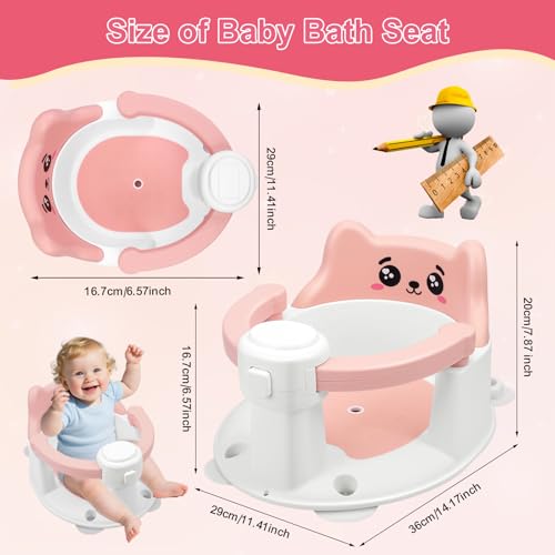 Chaise de bain pour bébé avec ventouses anti-glisse, siège rose de douche 6 mois