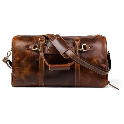 ELIZO Leather Duffle Bag For Men Women Real Full Garin Custom Travel Overnight Weekender Carry On Luggage Sports Gym Bags (Antique 20 Inch) Legacy