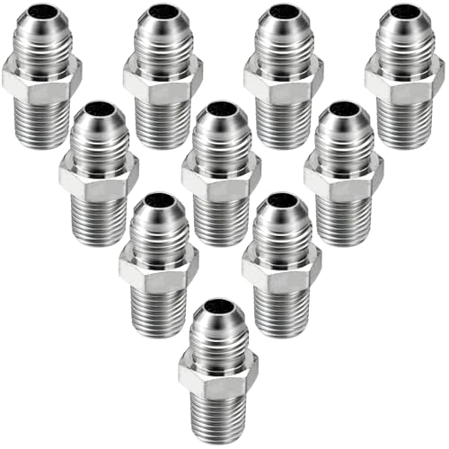 Image of 10 Pack Hydraulic Hose Adapter Fittings: 3 /8 inch JIC 37 Male x 1 /4 inch NPT Male, Straight Tube Connectors with Protection Cover