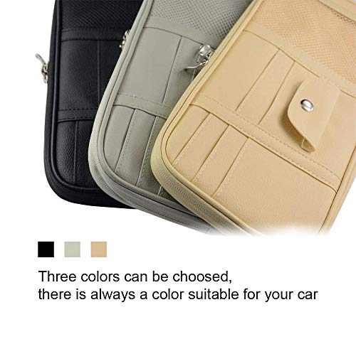 Car Sun Visor Organizer Bag,PU Leather Universal Auto Interior Accessories Pocket Organizer,Multi-Function Registration and Document Holder Pouch,Sunglasses Ticket Documents Pen Card Holder (Gray) - Thumbnail 5
