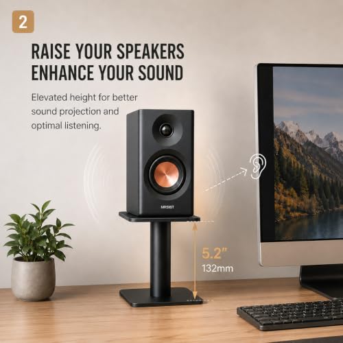 Desktop Speaker Stands Pair for 2-4 Inch Studio Monitors, Computer Speakers, Heavy-Duty Steel Speaker Stands with Built-In Cable Management for Gaming, Home Studio, Creator Setups, Support up to 33lbs — view 3