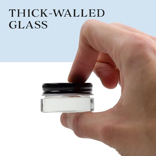 Cornucopia Brands 7-Milliliter Glass Lip Balm Jars (24-Pack).25-Ounce Thick-Walled Containers (7ml Clear with Black Metal Lids)4