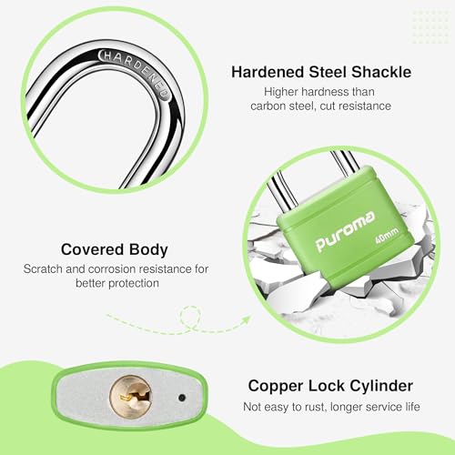 image for Puroma 2 Pack Keyed Padlock with 3 Keys Alike, 1.1 Inch Locker Lock 40