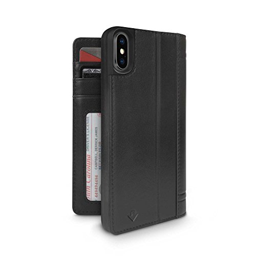 Image of Twelve South Journal for iPhone X | Leather Wallet Shell and Display Stand (Black)