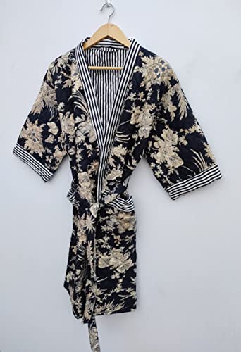 Floral Print Indian Quilted Kimono Robe Cotton Fabric Quilted Reversible Kimono Robe Winter Wear Women Coat Soft Night Wear Kimono Dress #TOP7