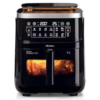 Ariete 4636 Friggitrice ad aria con funzione vapore + Grill, 1700W, Funzione essiccazione, 10 funzioni di cottura, Cestello trasparente, Timer, Nero