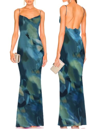 Capuffy Women Tie Dye Maxi Dresses Lace Backless Cocktail Party Dress Spaghetti...