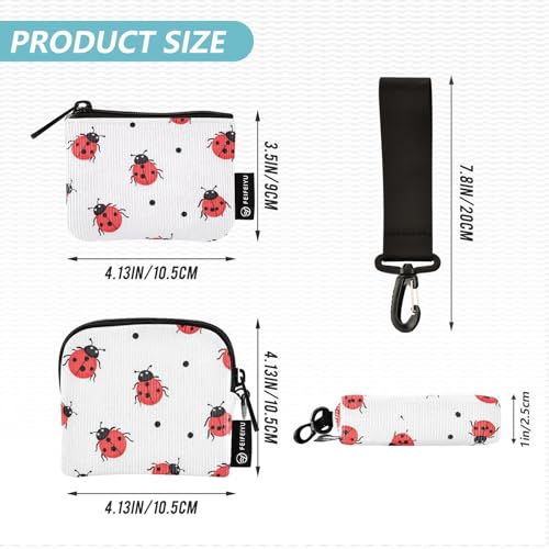 Red Lady Bug Distinctive Insect Ladybugs White Women's Wallets Card Cases Large Capacity Zipper Cash Coin Purse with Zipper Pocket for Men Women 2 Packs4