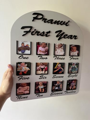 Image of HBH Baby Milestone Display Board with Name Details Memory Decor | Customized Photo Frame