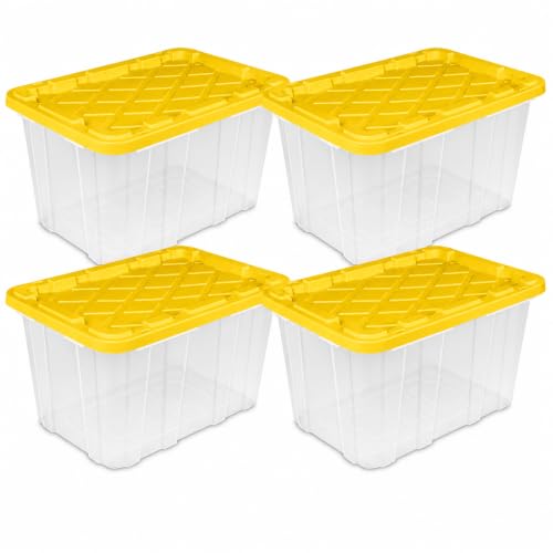 Image of 4-Pack 27Gal Clear Storage Bins with Lids, Heavy Stackable Totes, Yellow