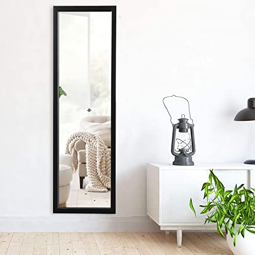 Image of NeuType Over The Door Mirror Full Length - Hanging, Leaning, or Wall Mounted - 55 inchx16 inch, Black, No Stand