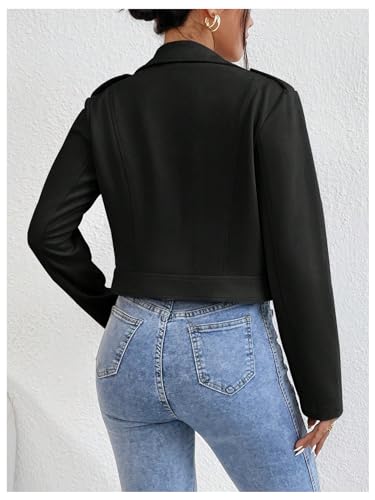 MakeMeChic Women's Faux Suede Cropped Jacket Long Sleeve Lapel Collar Zip Up Moto Biker Jacket Outerwear2