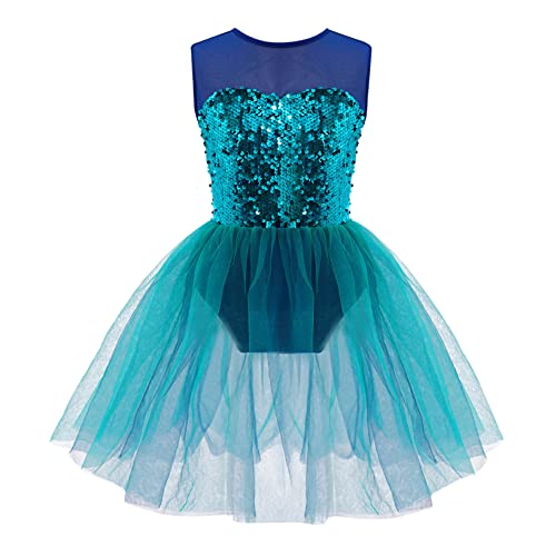 Oyolan Enfant Fille Tutu Danse Ballet Paillette Justaucorps Gymnastique Robe Danse Classique Brillant Robe Danse Jazz Costume Spectacle 3-16 Ans A Turquoise 9-10 Ans