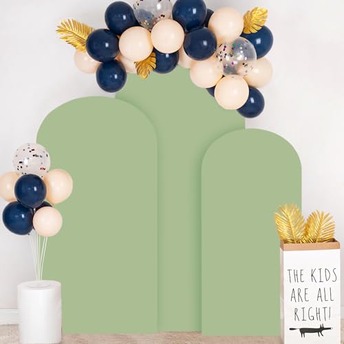 Image of FOTSHARER Arch Cover Set of 3 Sage Green Wedding Arch Cover Spandex Fitted Arch Backdrop Cover for Arch Stand Chiara Arch Cover 4FT 5FT 6FT Spandex Arch Covers Stretchy Backdrop for Garland Arch Decor