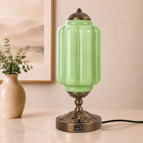 CIFUPUQU Vintage Milk Glass Table Lamp,3‑Way Dimmable Nightstand Lamp