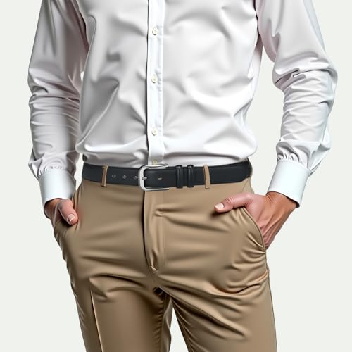 Mens Belt Men Belts 33"-71" Plus Size Leather Waist Black Belt for Business Casual Work Jeans 1.49 Inch Wide.4