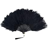 BABEYOND Vintage Style Folding Handheld Ostrich Feather Fan 1920s Flapper Accessories (Black)