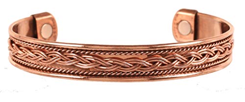 Image of Touchstone Copper magnetic bracelet Tibetan style. Hand forged with solid and high gauge pure copper. Elegant braid pattern.