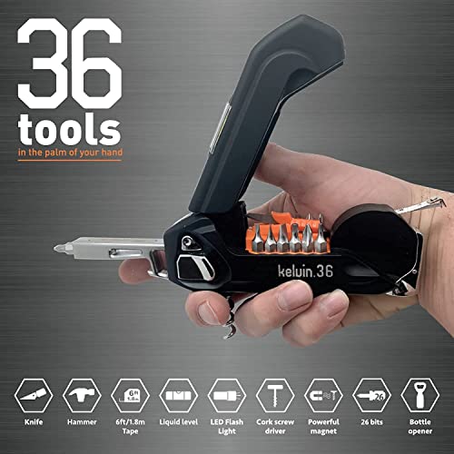 Kelvin Tools K-36 Multi-Tool Set, 36 Integrated Tools, 26 Bit Screwdriver Set, Tape Measure, Corkscrew (Crimson) #TOP1