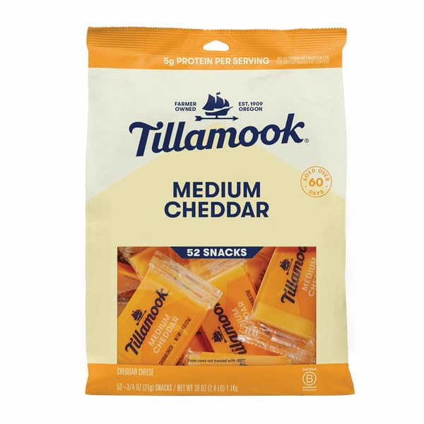 Medium Cheddar Snacking Cheese, 0.75 oz, 52-count, Cheddar Snacking Cheese; Medium cheddar cheese; Individually wrapped; 0.75 oz portions.