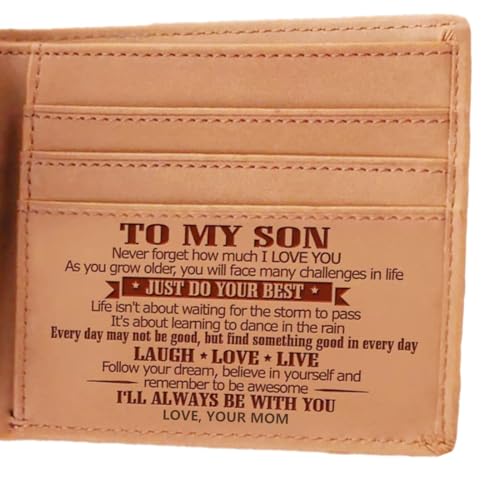 Customized Leather Front Pocket Wallet - Slim Wallet RFID Minimalist Credit Card Wallets - Personalized Gift (to Son from Mom)