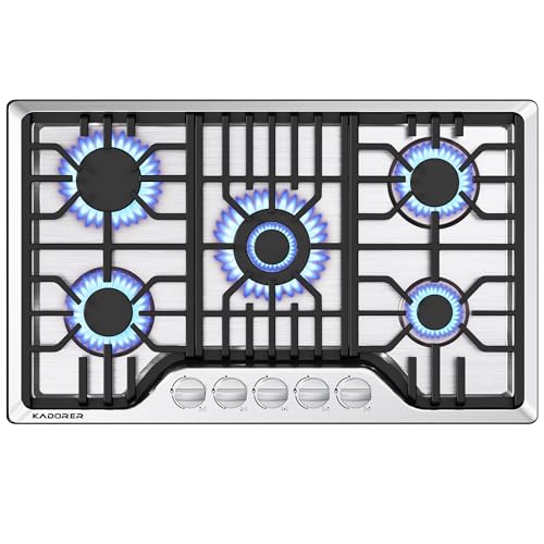 30 inch Gas Cooktop, Bulit-in Gas Stove Top with 5 Burner, NG/LPG Convertible Cooktops, 5 Burner Propane Cooktop with Thermocouple Protection, Stainless Steel