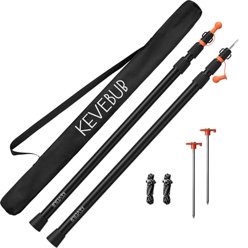 KEVEBUB Zeltstangen Robuste & Ultraleichte 6063 Aluminium Teleskopstange (90-230cm) für Tarp & Sonnensegel mit Twist-Lock-System Durchstichfester Kappe - 2er Set