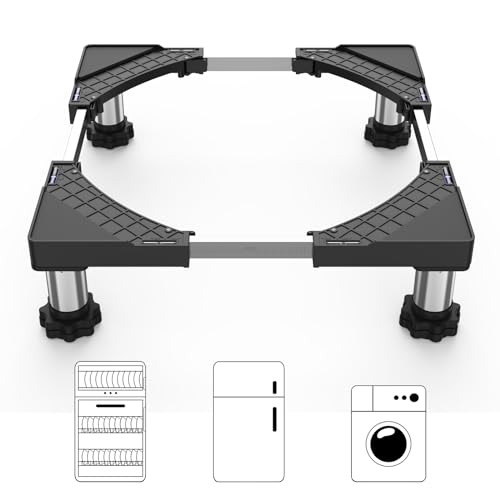 DEWEL Base Lavadora, Soporte para Lavadora Secadora Frigorífico con 4 Pies de Acero Inoxidable, Carga 250kg, Base Elevador Lavadora Antivibración Ajustable Ancho/Longitud 45-65cm, Altura 13-16cm
