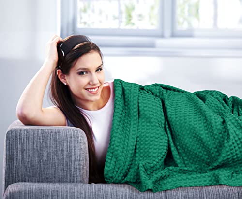 Utopia Bedding Cotton Waffle Blanket 300 Gsm (Emerald Green - 90X72 Inches) Soft Lightweight Breathable Bed Blanket Twin Size Layering Any Bed For All Season (Pack Of 10) #TOP7