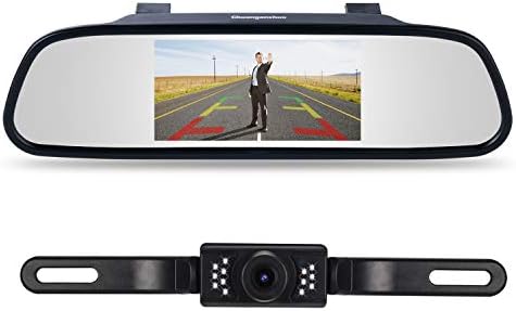 Backup Camera and Monitor Kit,Chuanganzhuo 4.3" Car Vehicle Rearview Mirror Monitor for DVD/VCR/Car Reverse Camera + CMOS Rear-view License Plate Car Rear Backup Parking Camera With 7 LED Night Vision