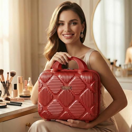 Image of SHAMAX Makeup Organizer Vanity Box for Women Bridal Vanity Case Gift for Women (Red)