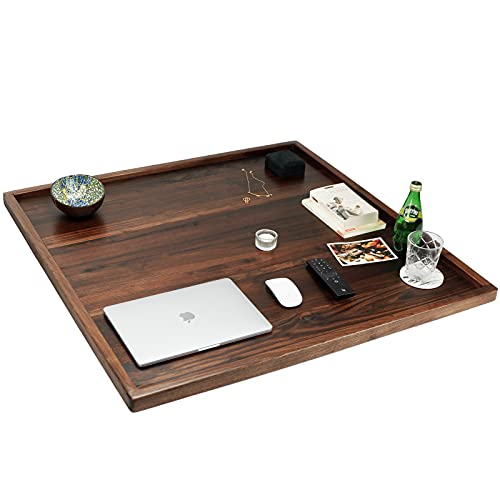 Magigo 36 X 36 Inches Extra Large Square Black Walnut Wood Ottoman Tray With Handles, Serve Tea, Coffee Classic 3 Feet Wooden Decorative Serving Tray #TOP4