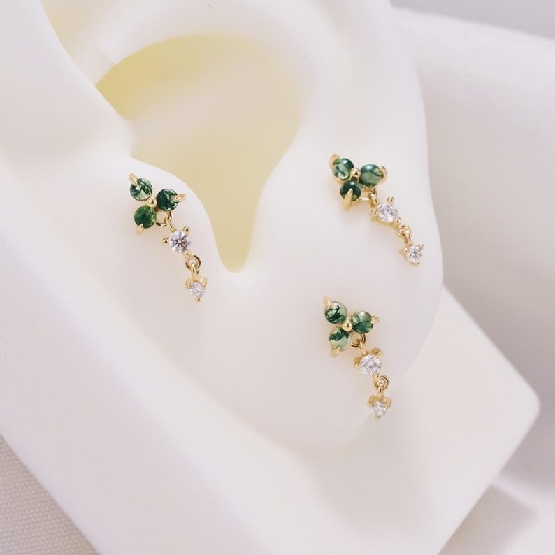 Moss Agate Round Stud Earring/Push Back Stud Earring/Round Earring/Moss Agate Helix Conch Stud Piercing/Back Piercing