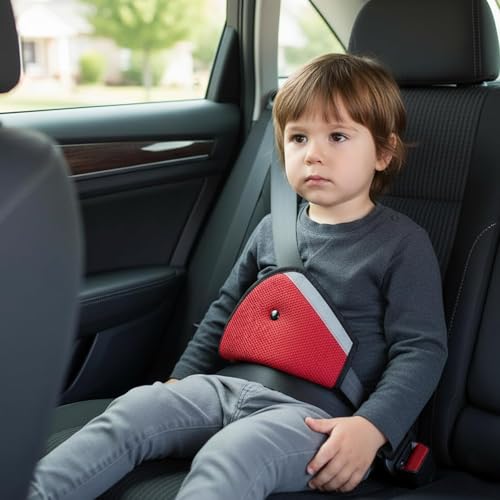 Image of Safe-O-Kid (Pack of 2) Car Safety Seat Belt Holder - Secure Seat Belt Keeper for Car Seat, Prevents Strap Twisting, Protects Neck, and Safeguards Kids from Car Belt Discomfort, Red