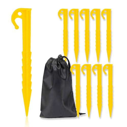 BRBASAP 10 estacas de plástico para tienda con bolsa, amarillas, resistentes para camping y uso exterior miniatura 1