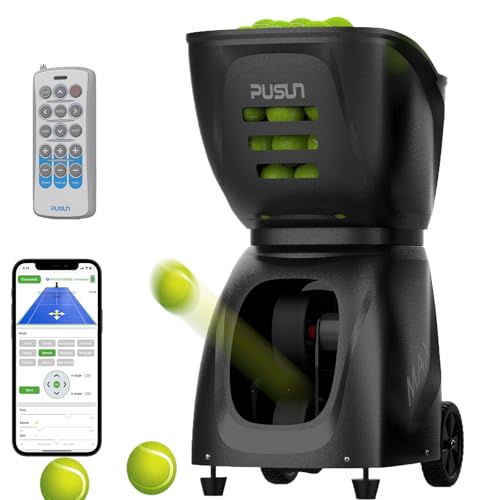 PUSUN PT-MAXC Tennis Ball Machine for Professional Training with App/Remote/iWatch Control, Multiple Training Drills-Programming/AI Drills/Full-court Coverage,145+Balls Capacity&5-7Hours Battery Life