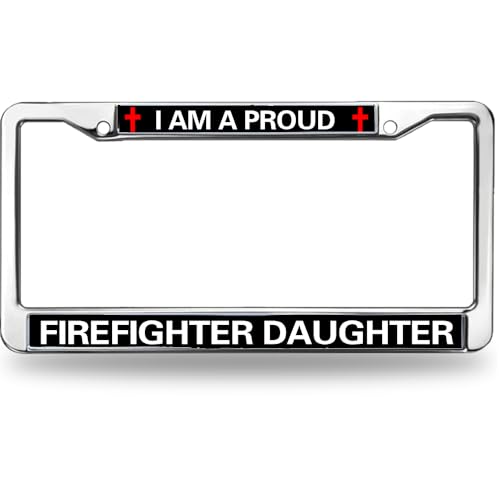 Image of Proud Firefighter Daughter License Plate Frame - First Responder Family Car Accessory