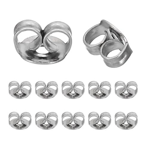 PATIKIL 12 Pcs Pure Titanium Earring Backs, Locking Earring Backs Replacements Hypoallergenic Metal Earring Stopper Secure Locking Charm for Studs, Heavy Droopy Earrings, Silver(5 x 4.5mm)