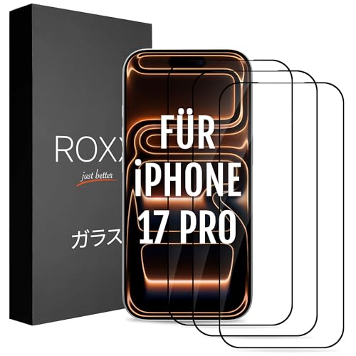 Roxx Neo Lot de 3 verres de protection japonais 9H 3D | Ne cache pas l'écran | Pour iPhone 17 Pro | Bords arrondis | Plus dur | Plus clair | Résistant aux rayures | Incassable | Pour verre blindé