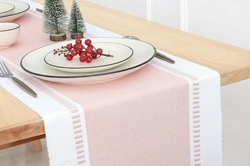 Image of North Field Handwoven Soft Cotton Table Runner for 4-6 Seater - Handloom Traditional Indian Design - Eco-Friendly Dining Decor - 100% Cotton | 14X54 Inch | 0.5 Kg (Pink)