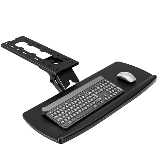 AX WABER Soporte para teclado y ratón debajo del escritorio con cajón de almacenamiento, altura regulable, giratorio e inclinable 360°, ergonómico, color negro AX02WB01