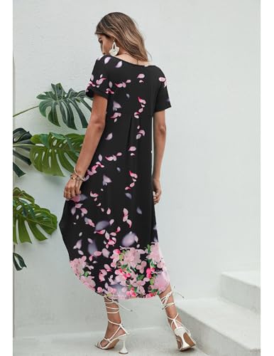 Image of Ekouaer Long Nightgowns for Women Short Sleeve House Dress with Pockets V Neck Sleepshirts Side Split Sleepwear S-4XL