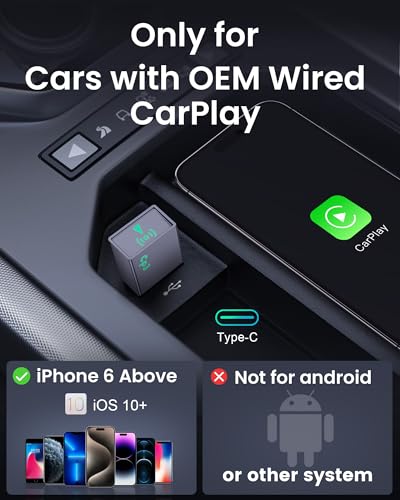 Wireless CarPlay Adapter for Apple,Plug and Play Convert Wired to Wireless Apple Car Play Adapters,Mini CarPlay Adapter USB Type-C for Cars from 2018,Compatible iOS 10+,Bluetooth 5.0+Wi-Fi 5.8GHz