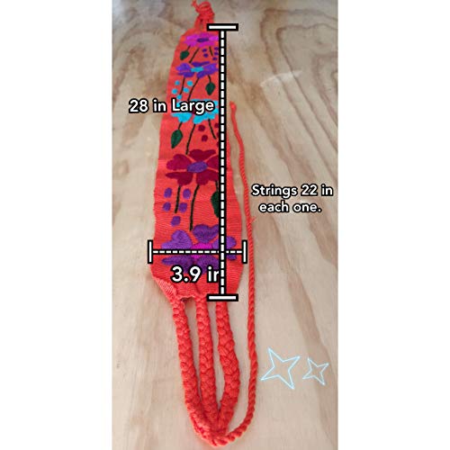 Mexican Embroidery Belt Sash 28 Inches & 22 Inches String Beautiful Floral Design Traditional Fiesta Party (Orange, 1)3