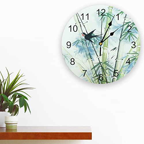 Lartdumur Wall Clock Bamboo Leaves And Birds Clocks Easy To Read Battery Operated Oriental Eastern Art Print Decorative For Living Room Kitchen Home Office 12 Inch #TOP1