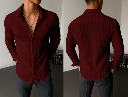 Image of Men's Casual Button Down Shirts Long Sleeve Linen Shirt Fashion Textured Beach Summer Shirts| Men Stylish Shirt | Men Fancy
