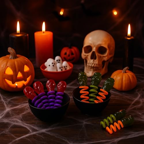 MIJOMA Halloween Finger Lollipops 3er Set – 42 Stück Totenkopf & Kürbis Lutscher mit Spirale zum Aufstecken – Apfel & Erdbeer Geschmack – Gruselige Süßigkeit für Party & Trick or Treat