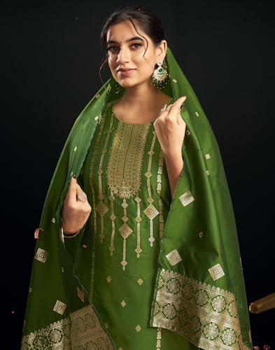 Image of SIRIL Women's Rayon Viscose Banarasi Jacquard Straight Kurta Pant with Dupatta Set